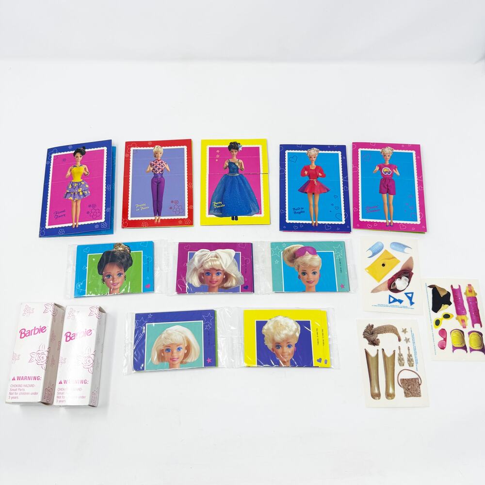 NWOP Vintage 90s Barbie Bundle of Fashion Flips Cards and Stamps